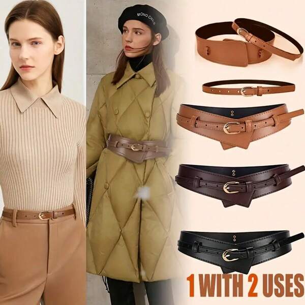 Cinto de Couro Plus Size com Fivela de Metal, Cintos Elegantes para Mulheres, Cintos Pretos para Vestidos, Acessórios Femininos, Fantasias de Halloween, Cintos de PU para Mulheres, Adequado para Festas de Feriados, Presentes, Adequado para Todas as Estações