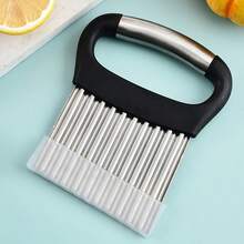 Stainless Steel Crinkle Cut Potato Slicer, Manual Wavy French Fry Cutter With Ergonomic Handle, Kitchen Gadget Tool For Vegetable Chips