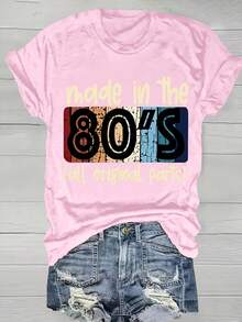 Camiseta de manga corta con cuello redondo y estampado vibrante del alfabeto - Tejido de poliéster de elasticidad media, longitud regular, estilo casual, estampado de los 80 - Perfecta para todas las estaciones - Negro - Ver 5