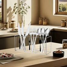 1 قطعة منظم أدوات المائدة من الأكريليك - تخزين مطبخ وطعام متين من البلاستيك للسكاكين والشوك والملاعق - تصميم موفر للمساحة مع مقابض سوداء، مناسب للاستخدام المنزلي أو التجاري، حل تخزين المطبخ | أدوات المطبخ الحديثة | صندوق بلاستيكي متين، صينية أدوات المائدة، صندوق تخزين، منظم ومخزن المطبخ - متعدد الألوان - مشاهدة 4