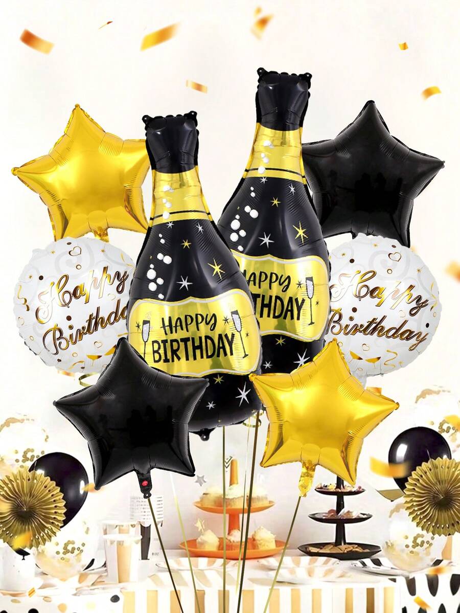 Bộ 2/8 bóng bay lá vàng đen mừng sinh nhật, bao gồm chai đựng bóng bay mừng sinh nhật, bóng bay tròn mừng sinh nhật và bóng bay lá vàng đen hình ngôi sao, thích hợp để trang trí tiệc sinh nhật, phụ kiện sinh nhật màu đen và vàng, kỷ niệm, phông nền chụp ảnh, tiệc tắm, trang trí nhà cửa - Nhiều màu - Xem 1