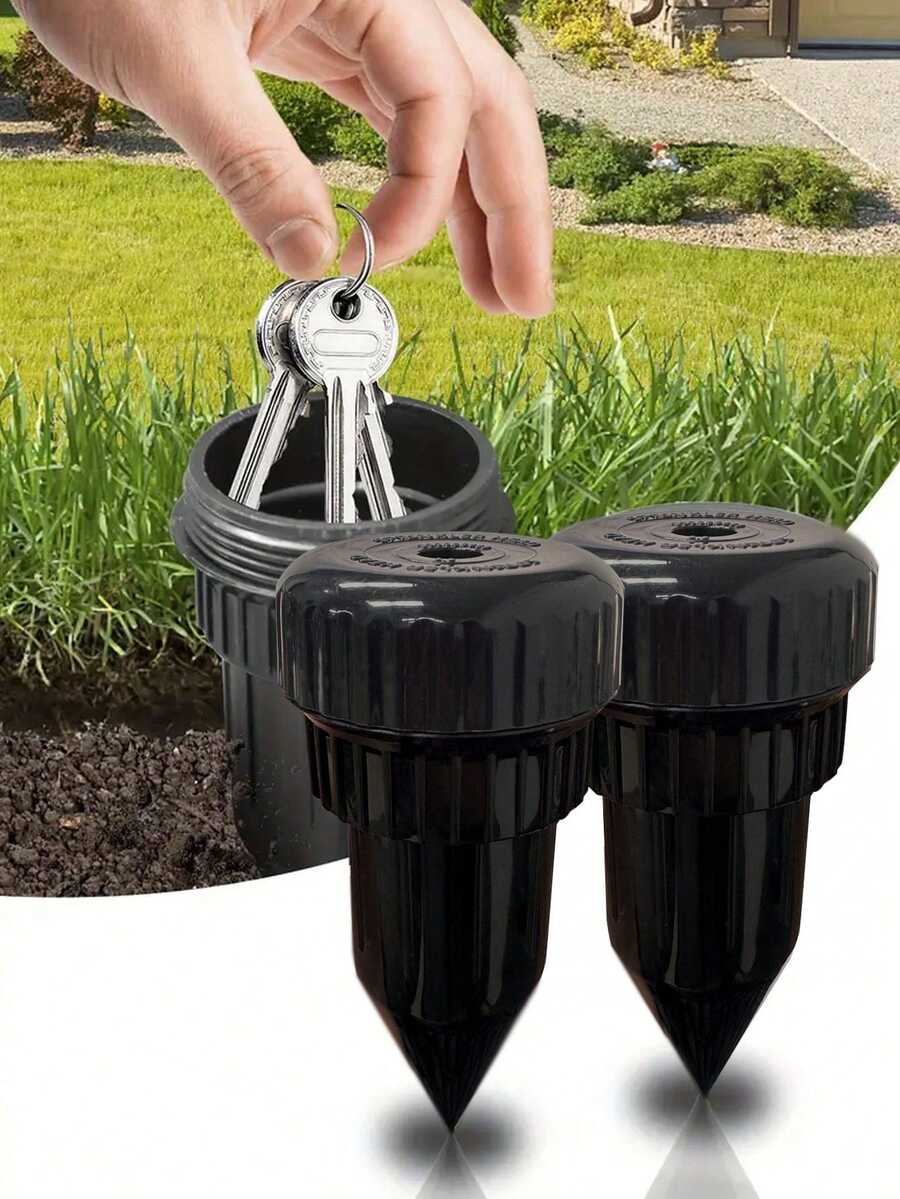 1 pieza Escondite de llaves de plástico resistente al agua, portallaves de riego de empuje fácil para jardín y patio exterior, sin necesidad de electricidad ni batería