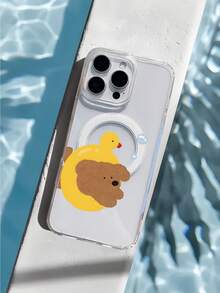Funda Magnética Transparente para Teléfono con Patrón de Tema de Patito Amarillo y Oso Compatible con  16,  16 Pro,  16 Más,  16 Profesional Max,  15,  15 Más,  15 Pro,  15 Profesional Max,  14,  14 Más,  14 Pro,  14 Profesional Max,  13,  13 Pro,  13 Profesional Max,  12,  12 Pro,  12 Profesional Max, adecuado para las temporadas de primavera, verano, otoño e invierno. Más adecuado para hombres Mujer Halloween Navidad Día de San Valentín Regalo para familiares y amigos, funda de teléfono única con apariencia de alto valor, carga más conveniente. - transparente - Ver 5
