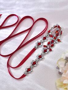 1件酒红色水晶手工婚礼腰带，细腰带，适合正式礼服、新娘配饰、派对宴会装饰、圣诞节和母亲节礼物、情人节配饰 - 紅色絲帶 - 查看 14