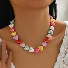 Women'S Cute Heart-Shaped Resin Necklace - Vibrant Candy Colors, Simple & Stylish, Plated, Perfect For Daily Wear & Parties, Versatile Accessory| Playful Accessory| Colorful Necklac Christmas Decorations Christmas Gifts - Nhiều màu - Xem 2