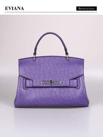2025 Fashionable Autumn/Winter New Arrival Elegant Ladies' Handbag, Luxury Commuter Style Niche Design Shoulder/Crossbody Bag, High-End Chic Large Capacity Soft Leather Palm Texture Design, Purple Ostrich Embossed Leather Strap Tote Bag, Coffee Crocodile Embossed Style Women Bag