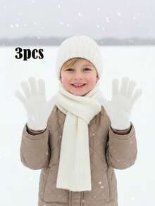 3pcs/Set Kids Knit Hat + Gloves + Scarf Set, Unisex Korean Style Warm Winter Accessory Set - 3 Pcs - View 10