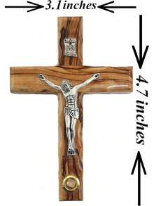 Zuluf 4.7" Olive Wood Catholic Wall Cross With Crucifix And Holy Land Stone Christian Gift Handmade  CRS046 - 4.7"L X 3"W - View 5