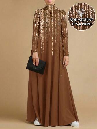 Vestido holgado de cuello alto de manga larga y largo hasta el suelo estilo musulmán del Medio Oriente para mujeres, abaya para el Ramadán