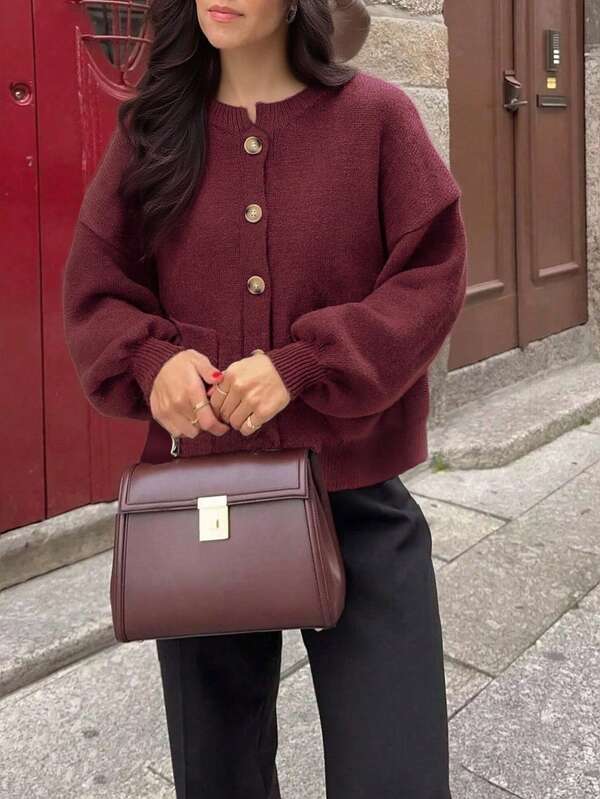 Suéter casual de unicolor para mujer, blusa de manga larga con botones y bolsillos, muy popular y adecuada para el uso diario, para otoño e invierno, apropiada para atuendos de oficina y de maestras, atuendo de Acción de Gracias y ropa de Navidad para mujeres.