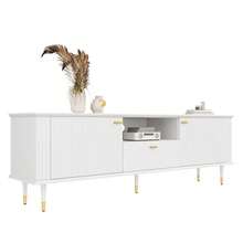 TV-Schrank Mit Offenen Fächern Und Schubladen, Lackierte Structures, Soft-Close-Scharniere - White - View 8