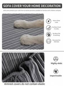 1pc Stretch Thickened Warm Sofa Cover, Non-Slip Full Coverage Sofa Seat Cover, Suitable For All Seasons, Fabric Thickened Sofa Slipcover, Machine Washable, Pet Friendly, Protects Sofa, Adjustable For Corner Sofa, Applicable To Bedroom, Office, Living Room Combination And L-Shaped Sofa Blanket And 1/2/3/4 Seat Covers - Dark Grey - View 10