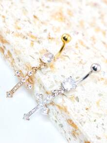 1 pieza Elegante anillo de ombligo de plata chapada, oro y circonita cúbica, adecuado para uso diario de mujeres, regalo de cumpleaños, fiesta de bar, fiesta de playa