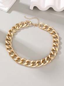 1pc Women Fashion Metallic Chunky Punk Style Chain Necklace - Yellow Gold - View 8