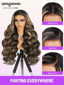 MEGALOOK 6x5渐变挑染蕾丝波浪卷假发，透明蕾丝封顶，无需胶水，真人发丝，透气轻盈发网，预先拔毛，精细发结，彩色假发 - 无需粘合剂，全天舒适，自然发际线，隐形假发，日常佩戴，办公室，派对，Y2K风格，度假，周日盛装，角色扮演，学校，节日，圣诞节，返校季，婚礼，万圣节，约会之夜，魅力假发，女士 - 間色和鋼琴色 - 查看 8