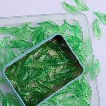 100Pcs Acrylic Green Leaf Beads, Transparent Leaves Beads Charms For Jewelry Making Necklace Earring Spring Plant DIY Crafts