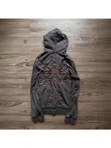 Y2K New Arrival Fall/Winter American-Style Letter Print Dark Gothic Retro Oversized Zipper Hoodie - 黑色 - 查看 5