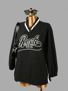 Spring Fashion Solid Color Street Loose Tops Casual Women's Letter Printing Draw Rope V-Neck Y2k Top For Women