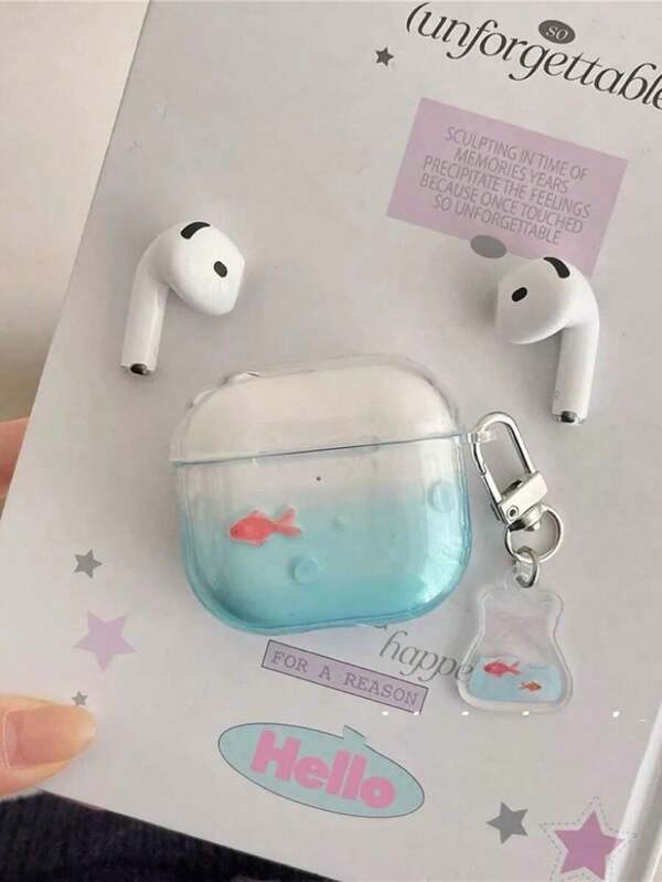 Estilo japonés del océano Minimalista Primavera temprana Azul Teñido anudado Pez dorado Adecuado para auriculares, Funda protectora Pro 2/3, Silicona suave de 2da generación