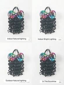 20 cm syntetisk hästsvansförlängning med elastisk lockig hästsvans med rosett barn barnhästsvanshårförlängning 1 st - Natursvart - Visa 7