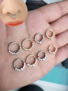一体式不锈钢银色和金色鼻环套装，女士鼻钉，鼻中隔环饰品，鼻部穿孔饰品，吊坠鼻环配饰，女士身体饰品，鼻部穿孔饰品。 - 圓形 - 查看 12