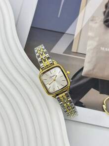 Relógio feminino casual quadrado de quartzo com pulseira metálica, decorativo e ideal para uso diário (1 unidade).