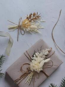 1/2/3/4/6/8/10/12 pièces Mini bouquet de fleurs séchées, convient pour la décoration de table à la maison, la décoration de gâteau de fête, la boutonnière des garçons d'honneur, la décoration de mariage de style bohème vintage, cadeau pour la douche de mariée - Blanc - Voir 8