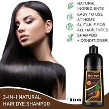 FVQUHVO Champú 3 en 1 para cabello teñido negro, para cabello teñido, cobertura total de canas para mujeres y hombres, duración de 30 días, fácil de usar, 500 ml - Negro - Ver 3
