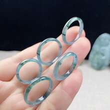 3毫米可叠戴天然翡翠绿石风水幸运戒指，女士款，单枚真宝石结婚戒指，低过敏性精致首饰，理想的幸运礼物，美国尺码4-12 - 藍綠色 - 查看 2