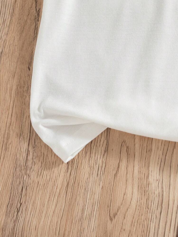 2pcs/Set Girls Casual Everyday Wear Fashion Solid Color 3D Floral Decor Round Neck Short Sleeve T-Shirt And Long Pants, Summer - Pink - View 7