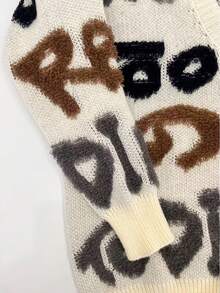 Áo khoác cardigan dệt kim dài tay cài nút, kiểu dáng thường ngày dễ thương dành cho nữ, thêu chữ 3D, thích hợp cho phong cách đường phố mùa thu/đông và đi học. - Màu be - Xem 7