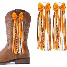 Tennessee College Gameday Boot Bows Orange White Buffalo Plaid Boot Bows Glitter Pearl Football Game-Day Accessory Tennessee City Game-Day - 橘色 - 查看 2