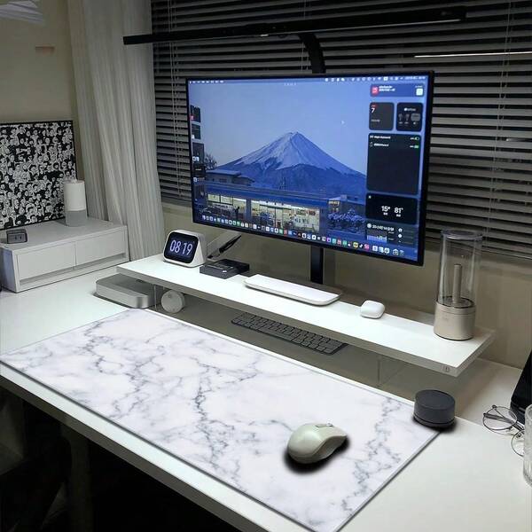 Marble White  Pad Extended Large Gaming Pad XL Big Long Oversized Desk Mat Stitched Edges 31.5 X 11.8 Inch For Home Office