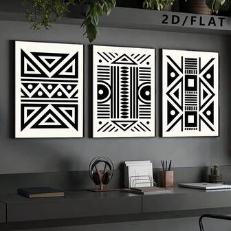1/3幅现代简约墙面装饰画，几何图形艺术设计帆布海报，黑白风格墙面艺术画，适用于卧室、客厅、浴室、厨房、餐厅、办公室装饰、家居装饰（不含画框）