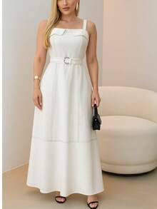 Vestido Longo Feminino com Cinto  Look Luxo para Festas Natal e Ano Novo Para Mulheres Vermelho Branco Amarelo