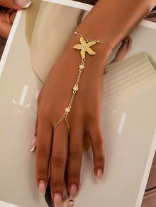1pc Fashionable Minimalist Starfish Pearl Beaded Midi Rings Bracelet, Everyday Women Accessories, Size As Primary Basis, Exact Bead Quantity May Vary