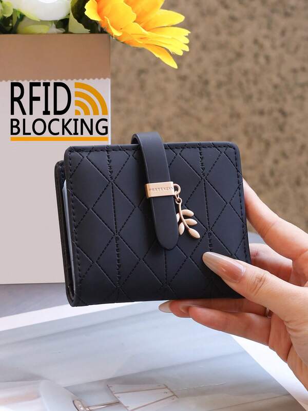 Custodia anti-magnetica e anti-furto nera, nuova custodia per carte di credito stile giapponese e coreano primavera/estate 2025 con fibbia a spunta e pendente a foglia, 20 fogli per carte, borsa da viaggio per uso quotidiano, custodia per carte d'identità, biglietti da visita e carte bancarie