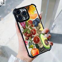Diseño de patrón de ilustración de frutas y girasoles adecuado para fundas especiales de  16, 16e, 16 Plus, 16 Pro, 16 Pro Max,  15, 15 Plus, 15 Pro, 15 Pro Max, 14, 14 Plus, 14 Pro, 14 Pro Max, 13, 13 Pro, 13 Pro Max, 12, 12 Pro, 12 Pro Max, 11, 11 Pro Max, 7, 8, X, XS, anti-suciedad,  de moda, a prueba de golpes en las cuatro esquinas. - Colores mixtos - Ver 1