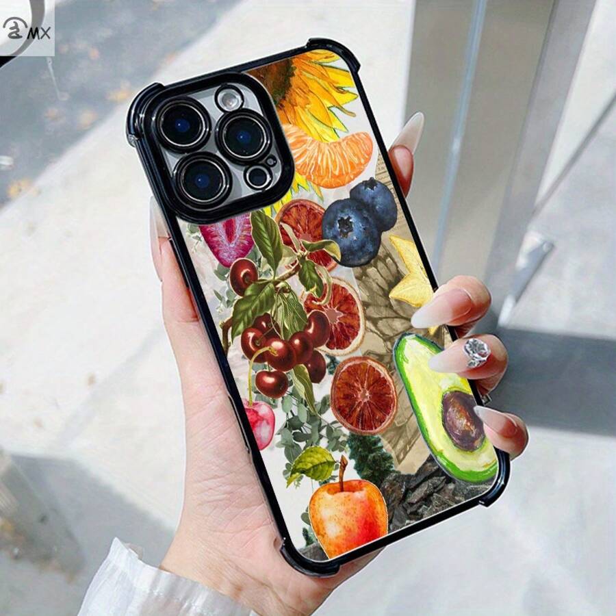 Diseño de patrón de ilustración de frutas y girasoles adecuado para fundas especiales de 16, 16e, 16 Plus, 16 Pro, 16 Pro Max, 15, 15 Plus, 15 Pro, 15 Pro Max, 14, 14 Plus, 14 Pro, 14 Pro Max, 13, 13 Pro, 13 Pro Max, 12, 12 Pro, 12 Pro Max, 11, 11 Pro Max, 7, 8, X, XS, anti-suciedad, de moda, a prueba de golpes en las cuatro esquinas. - Colores mixtos - Ver 1