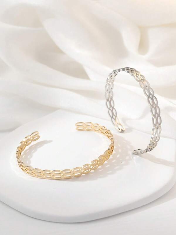 2 pezzi/set Braccialetti eleganti e minimalisti in metallo cavo per donna, adatti per uso quotidiano