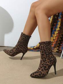 女士秋冬踝靴，新款粗跟，百搭时尚尖头设计，修身显瘦，适合派对等场合，麂皮踝靴，高跟靴，靴子，时尚后拉链靴，时尚踝靴，冬季保暖高跟靴 - 彩色 - 查看 4