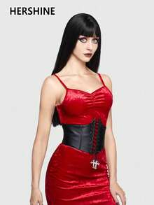 Hershine 1 pezzo Cintura vita da donna con decorazione a croce e occhielli, adatta per yoga quotidiano e modellatura, cintura corpetto vintage. Adatta per circonferenza busto sotto il seno delle donne, cintura vita in PU aderente - nero - Visualizzare 7