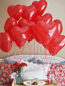 10/30/50pcs Red Heart Shaped Latex Balloons, Suitable For Valentine's Day, Proposal, Wedding Party, Bridal Shower, Bachelorette Party, Birthday, Anniversary, Red Theme Event Decoration, Photography Props, Valentine's Day Gift - Red - View 8