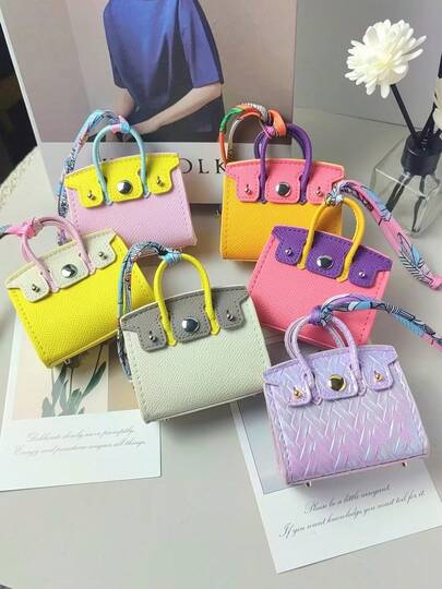 1个迷你零钱包，耳机包，口红包，钥匙包，圣诞礼物，包包挂饰，包包配饰，送给女孩的完美礼物，适合日常旅行佩戴，优雅时尚的颜色，丝巾挂绳随机图案颜色，迷你包挂在包包上图案拼贴，丝巾挂绳，简约纯色PU拼接，多种颜色可选，沙特阿拉伯国庆节