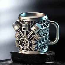 V6/V8 Engine Stainless Steel Cup - 16.91 Ounces - Durable 3D Reverse Personalized Mug - Perfect For Car Enthusiasts, Mugs, Mechanics, Baristas, Tea Lovers As Gifts. It's Suitable For Men's Birthdays, Christmas Gifts, And Also As A Living Room Decoration. It Can Be Regarded As An Art Piece - A Drinkware Decoration. - Bạc/V8 - Xem 4