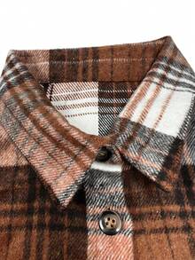 200g Retro Plaid Loose Flannel Shirt, American Casual Jacket, Lively Vibe, Casual Jacket, Cozy Knit Fabric - Brown - View 7