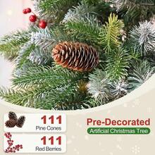 5 Ft Prelit Snow Flocked Christmas Tree With 250 Warm LED Lights, Premium Holiday Artificial Xmas Tree With 518 Realistic Branch Tips, Metal Stand For Indoor Home/Office Decor (Easy Assembly)-HOME - 未點亮的漿果樹 - 查看 6