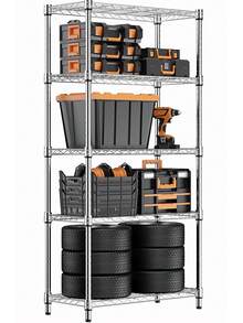 M MZG Adjustable Wire Storage Shelf, Heavy Duty Silver Organizer Rack For Pantry Kitchen Laundry Office Bathroom Room, Home Utility Shelving Unit Garage Storage - 銀色 - 查看 11