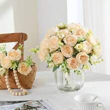 1/80PCS Artificial Flowers Silk Peony Bridal Bouquet Fake Roses Hydrangea For Autumn Decorations Wedding Vase For Home Dining Room Bedroom Decorations,Festival Birthday Party Accessories, Outdoor Garden Decorations,Autumn Home Decor,Bedroom Decor