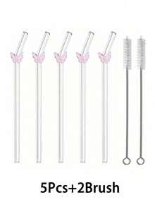 1/2/4/6/8Pcs Cartoon Reusable Decorations Glass Straw WIth Pink Butterfly Stuff,Cute Bent Clear Party Glass Drinking Straw Cutlery Set With Cleaing Brush,For Water Cup,Kitchen Accessories,Straw Topper,Cold Drinks, Milk Tea, Coffee, Juice, Smoothies, Kitchens, Restaurants, Cocktail Parties, Back-To-School,Funny Gifts For Girlfriends/Boyfriends, Parents, Friends, Holiday Supplies,New Year, Valentine's Day. - Pink a - View 23